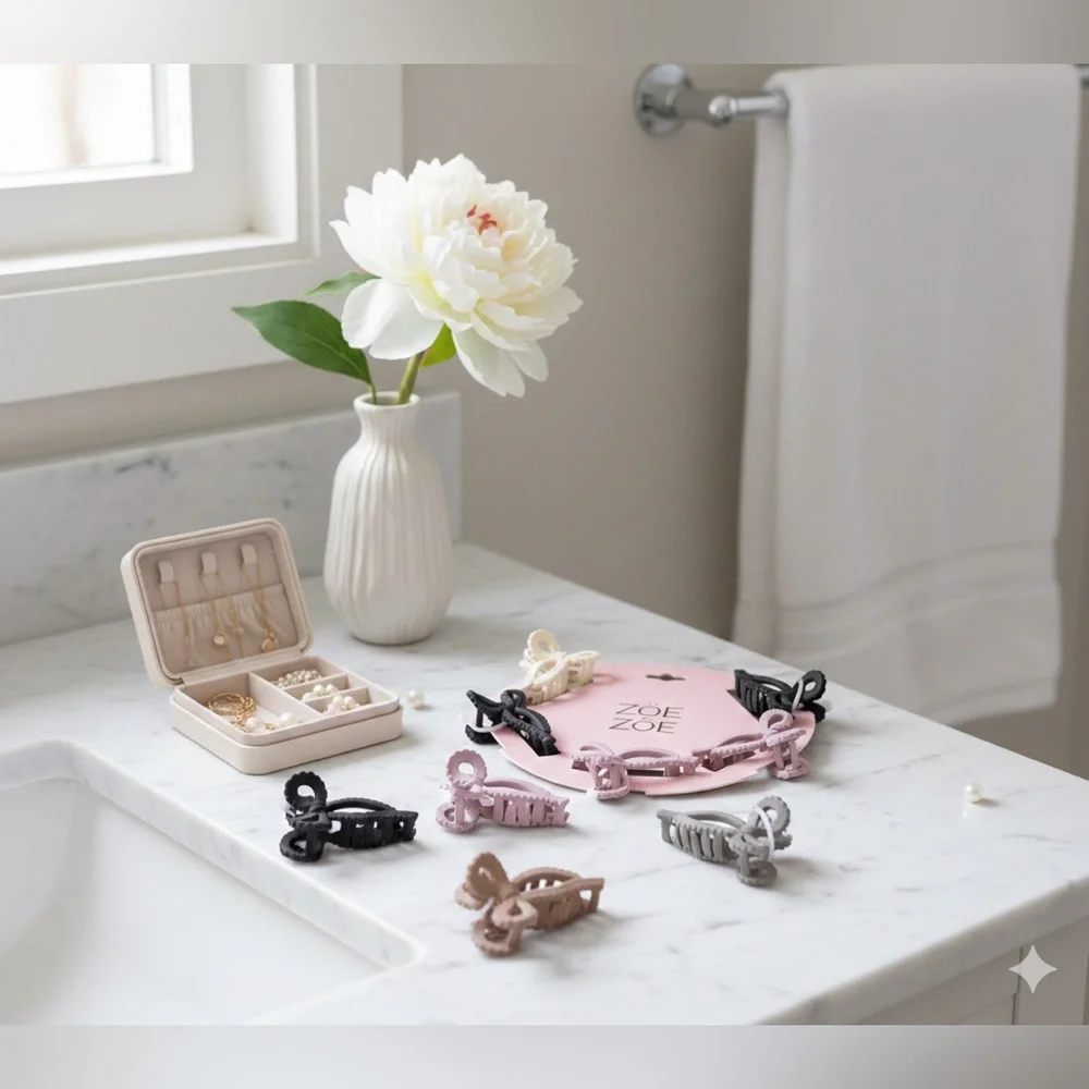 Zoe Zoe Neutral Matte Bow Claw Clips Set Hair Accessories (5 Pieces) NEW